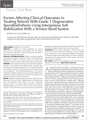Factors Affecting Clinical Outcomes in Treating Patients With Grade 1 Degenerative Spondylolisthesis Using Interspinous Soft Stabilization With a Tension Band System